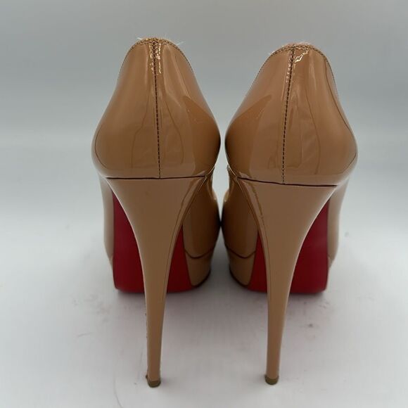 Christian Louboutin Beige Patent Leather Lady Peep Toe Platform Pumps Size 40.5 - Picture 6 of 14